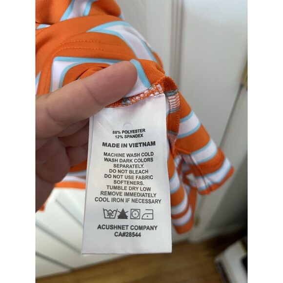 FootJoy Polo Shirt Mens XL Orange Stripe FJ Golf Stretch Performance Logo Adult - Picture 5 of 5